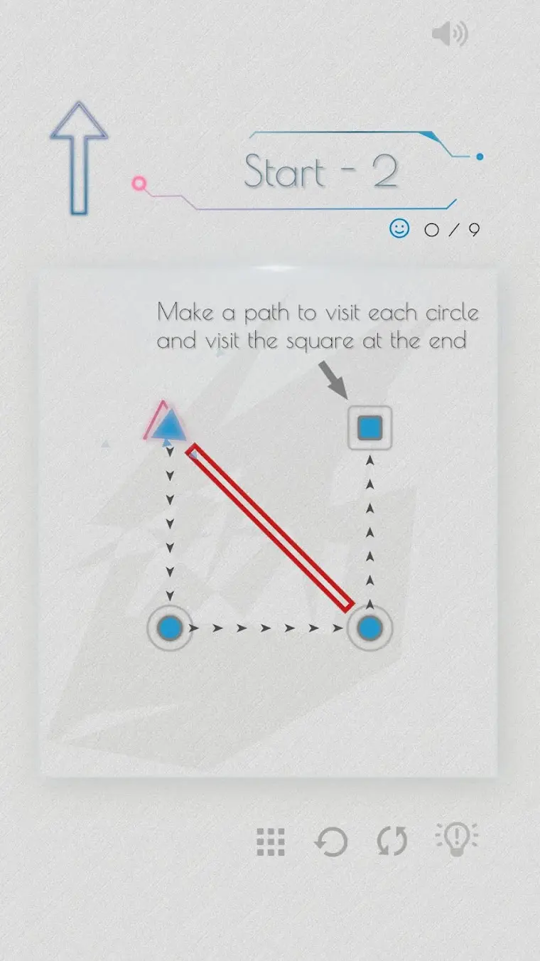 Nível dois: percurso em diagonal entre quatro pontos com instrução no ecrã